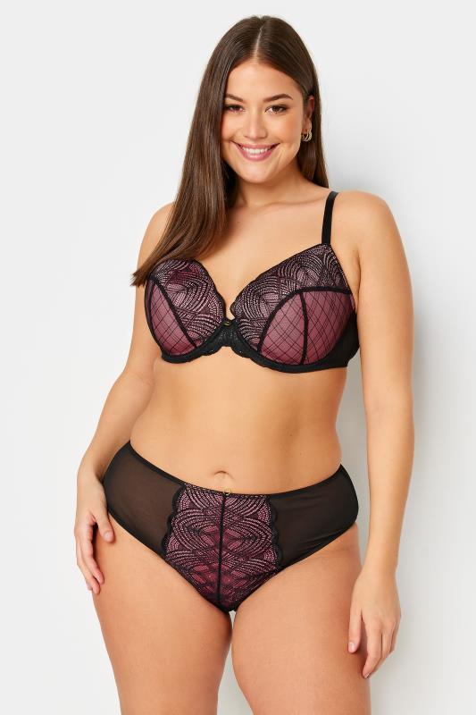 Plus Size  YOURS Curve Black & Pink Lace Detail Mesh Padded Bra
