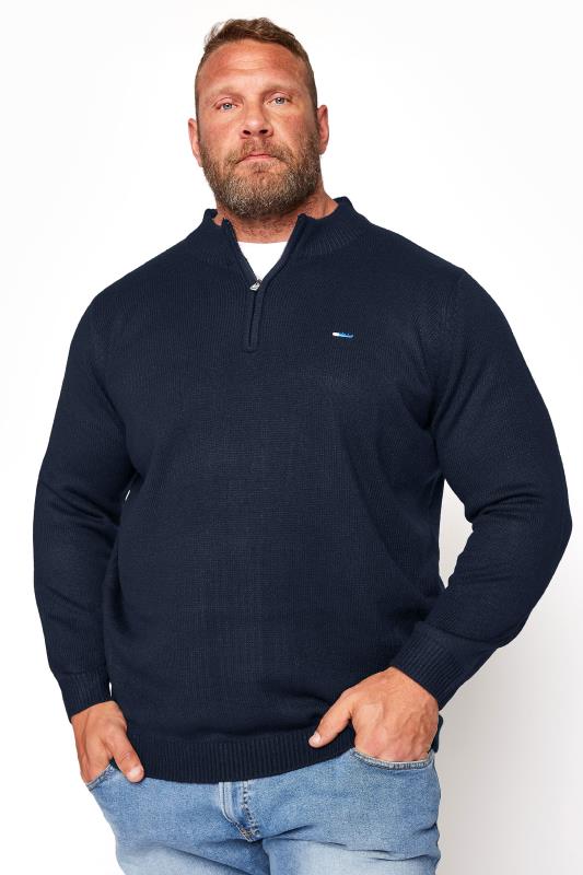  Grande Taille BadRhino Big & Tall Navy Blue Essential Quarter Zip Knitted Jumper
