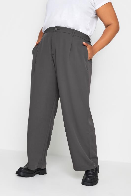 YOURS Plus Size Grey Wide Leg Dad Trousers | Yours Clothing 2