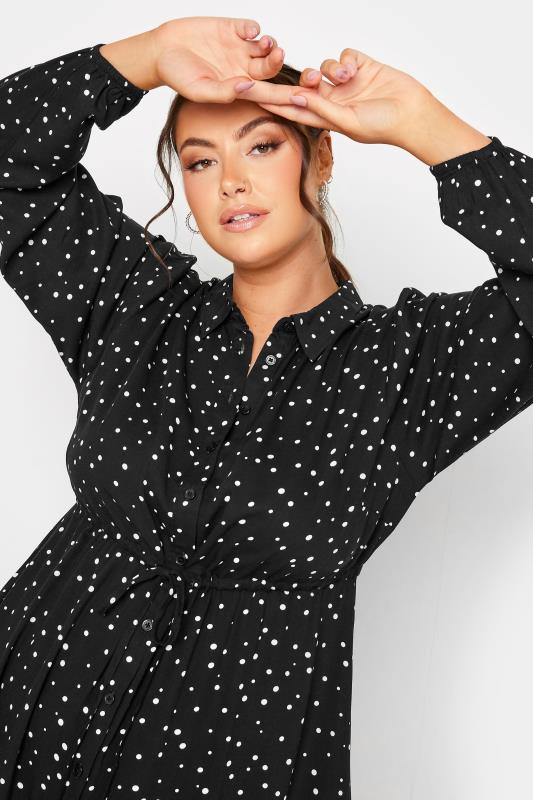YOURS Plus Size Black Spot Print Long Sleeve Midaxi Shirt Dress | Yours Clothing 5