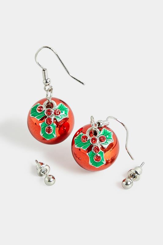 2 PACK Silver Christmas Pudding Earrings | Yours Clothing 3