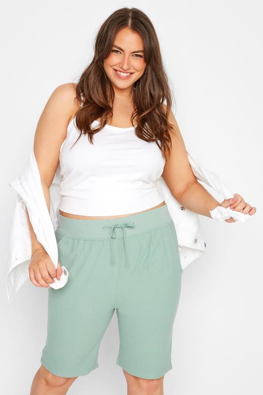 Plus Size Sage Green Cool Cotton Shorts | Yours Clothing  1