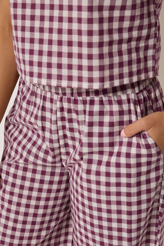 PixieGirl Petite Women's Set Burgundy Red Gingham Cotton Top & Wide Leg Trousers | PixieGirl 4