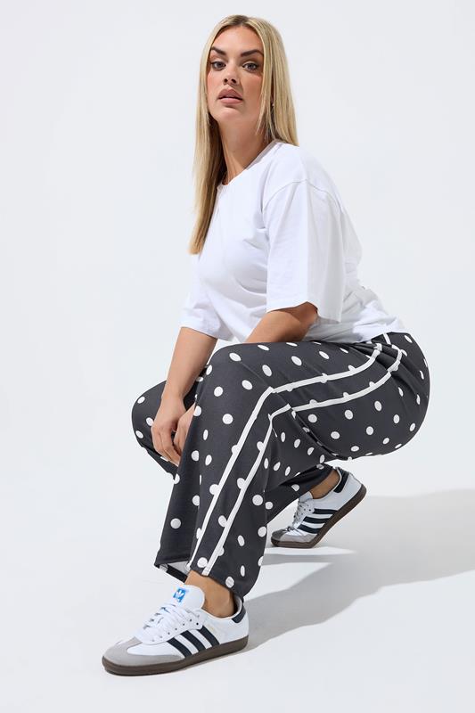 LIMITED COLLECTION Curve Black Polka Dot Side Stripe Trousers