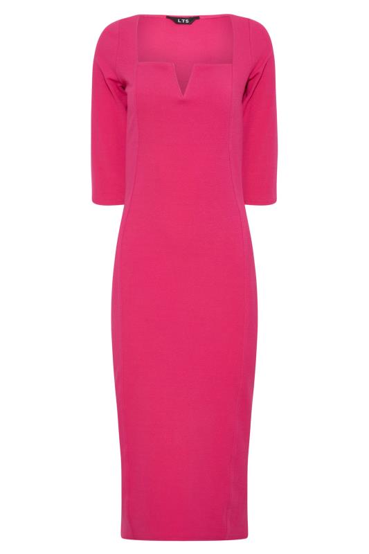 LTS Tall Bright Pink Notch Neck Midi Dress 6