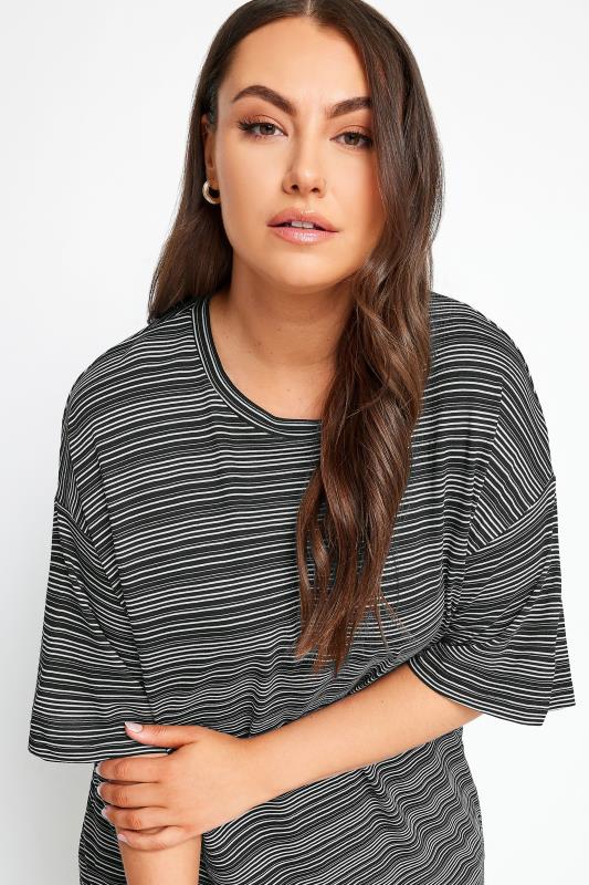 YOURS Plus Size Blue Striped Oversized Boxy T-Shirt | Yours Clothing 4