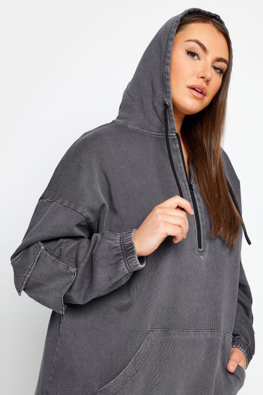 YOURS Plus Size Grey Acid Wash Cargo Longline Hoodie | Yours Clothing 7