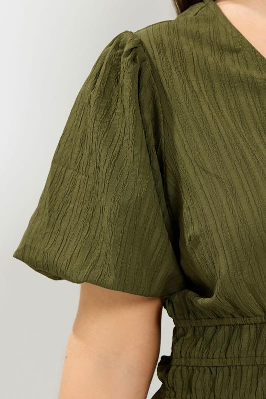 YOURS Plus Size Khaki Green Puff Sleeve Blouse | Yours Clothing 4