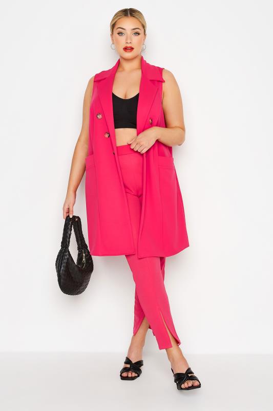 LIMITED COLLECTION Curve Hot Pink Button Front Sleeveless Blazer 2