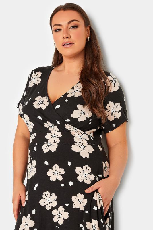 YOURS Curve Black Floral Print Wrap Style Maxi Dress | Yours Clothing  4