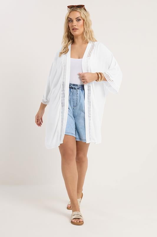 YOURS Plus Size White Crinkle Beach Kimono | Yours Clothing 4