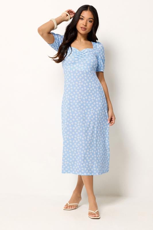  PixieGirl Petite Blue Floral Ruched Midi Dress