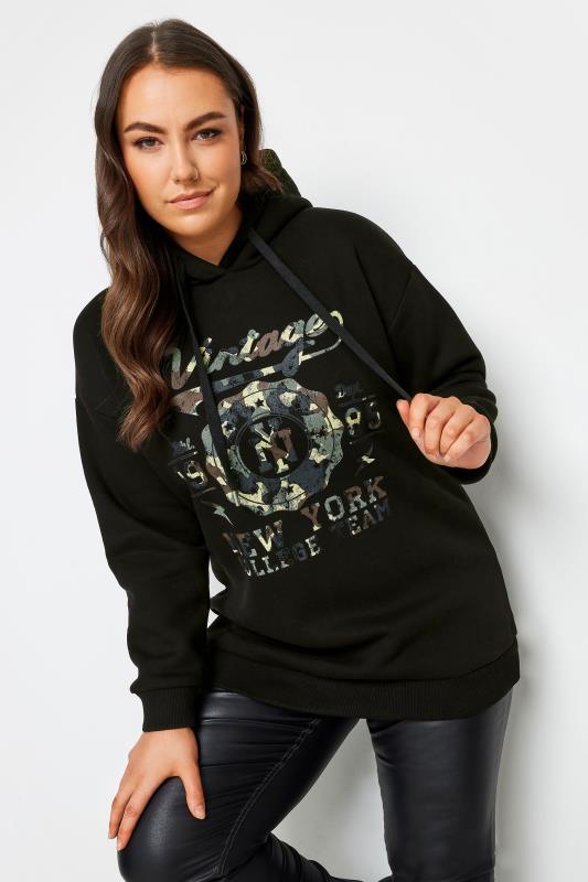 YOURS Curve Black 'Vintage' Slogan Hoodie | Yours Clothing 1