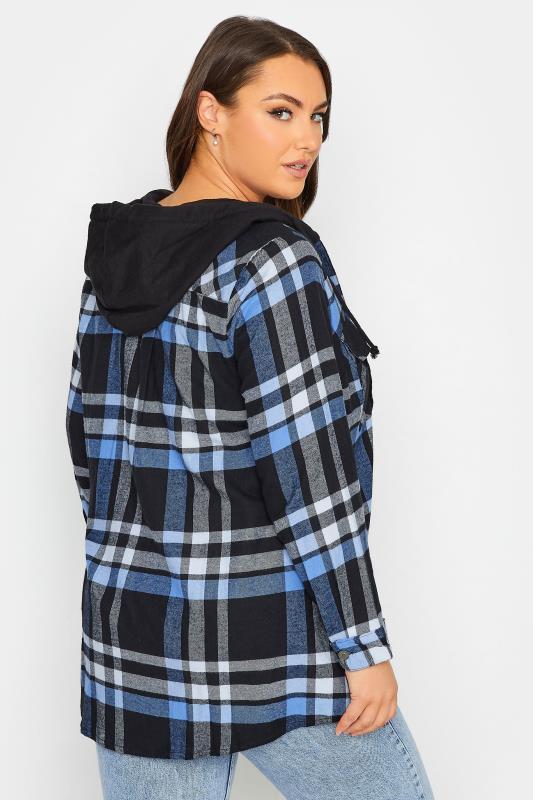 Plus Size Blue Check Hooded Shirt | Yours Clothing 2
