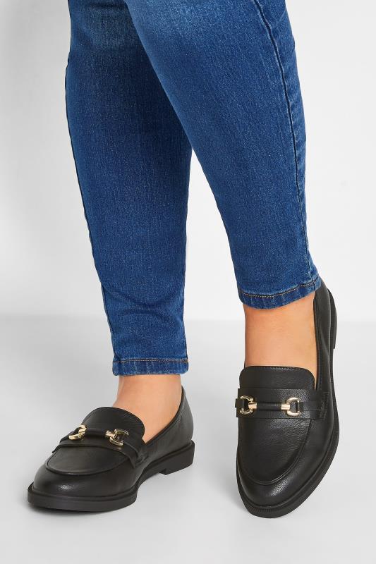  Grande Taille Black PU Chain Detail Loafer In Wide E Fit & Extra Wide EEE Fit
