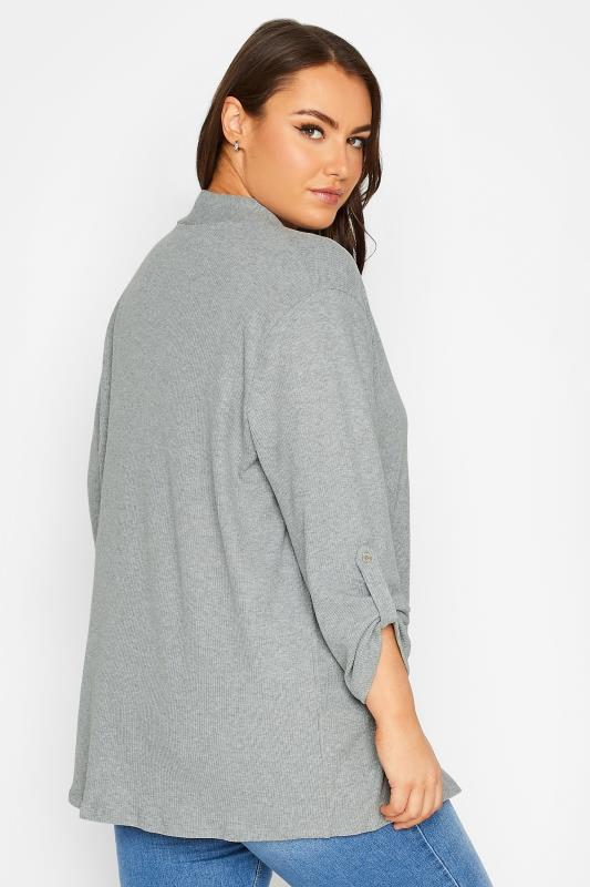 Plus Size Grey Ribbed Roll Tab Cardigan | Yours Clothing 3