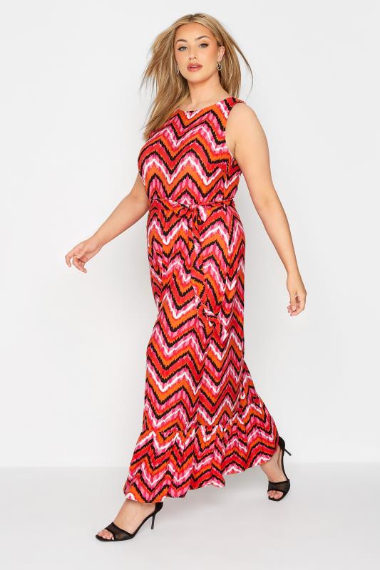 YOURS LONDON Plus Size Orange Geometric Print Tiered Maxi Dress | Yours Clothing 1