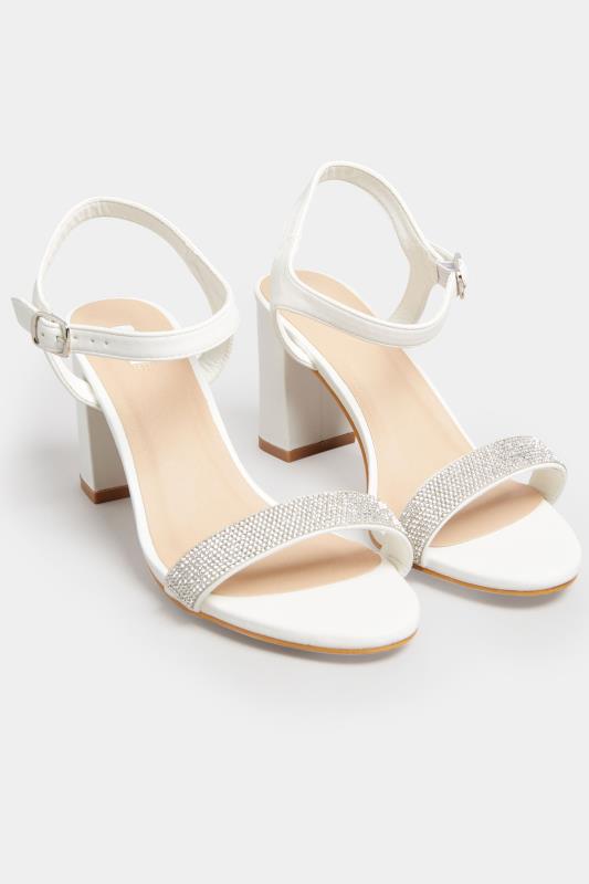White Diamante Block Heel Sandal Wide E Fit & Extra Wide EEE Fit | Yours Clothing 2