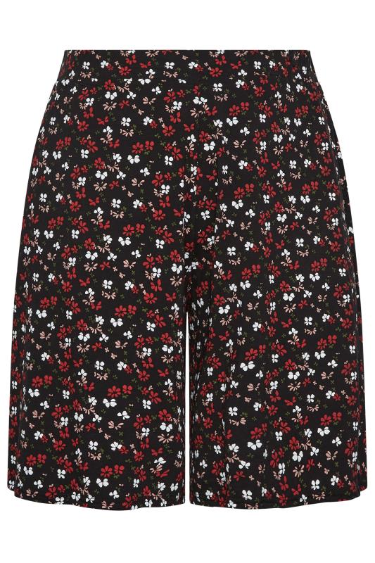 YOURS Curve Black & Red Ditsy Print Shorts | Yours Clothing 5