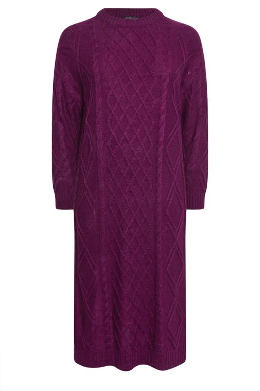 YOURS Plus Size Purple Cable Knit Midi Jumper Dress | Yours Clothing 5