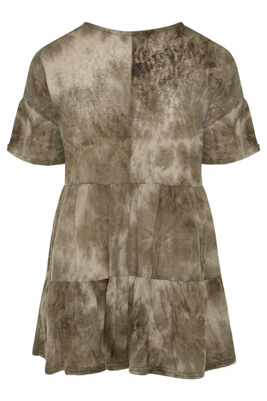 Khaki Green Tie Dye Flare Sleeve Smock 