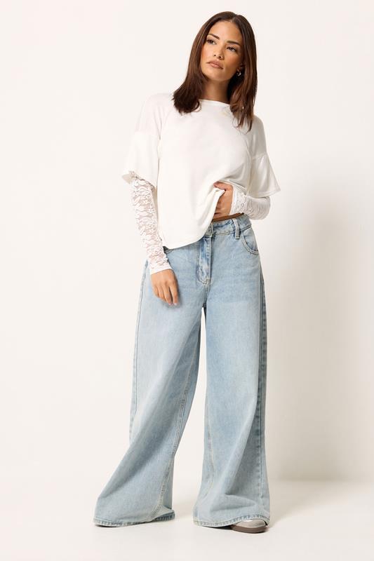 PixieGirl Petite White Long Sleeve Lace T-Shirt