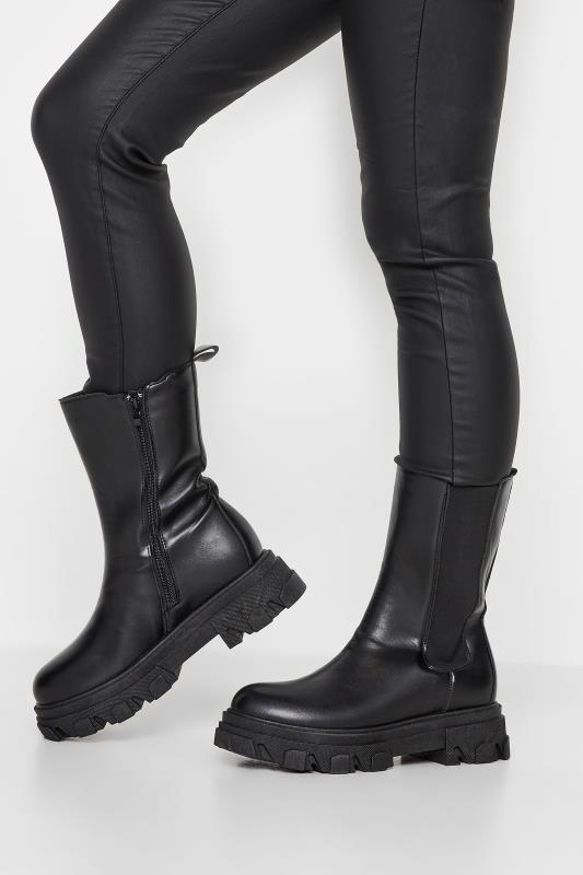 PixieGirl Black Chunky Cleated Chelsea Boots In Standard D Fit | PixieGirl 1