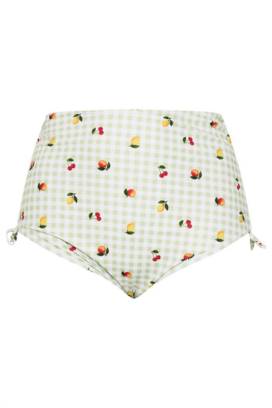 YOURS Plus Size Green Gingham Fruit Print Super High Waist Bikini Brief | Yours Clothing 6