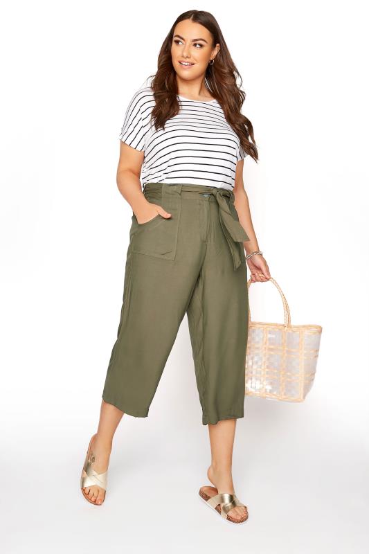 Curve Khaki Green Cropped Trousers 1