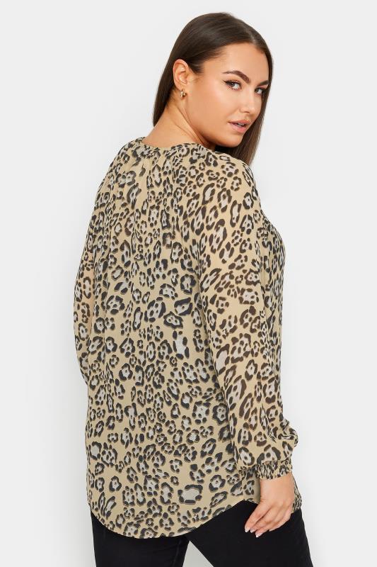 YOURS Plus Size Beige Brown Leopard Print Tie Neck Blouse | Yours Clothing 3