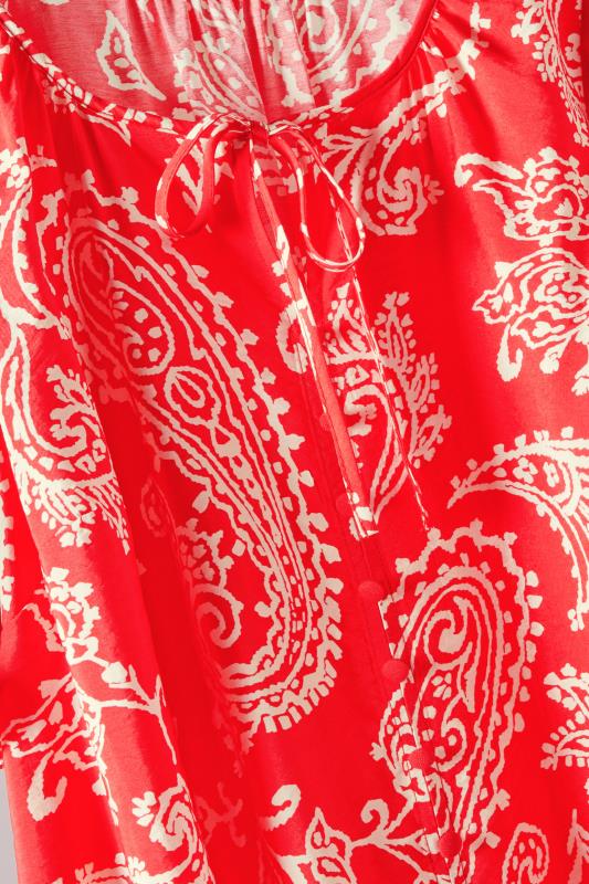 EVANS Plus Size Red & White Paisley Print Tie Neck Blouse | Evans  10