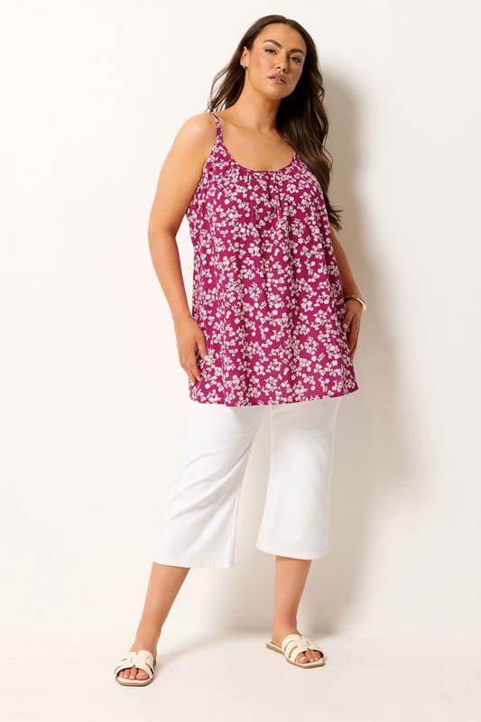 YOURS Plus Size Purple Ditsy Floral Vest Top | Yours Clothing 1