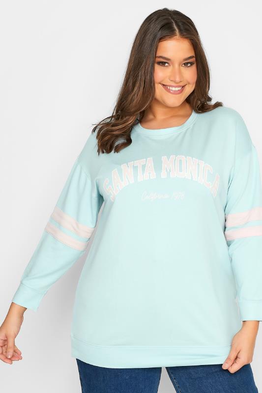 Plus Size  Curve Light Blue 'Santa Monica' Varsity Sweatshirt