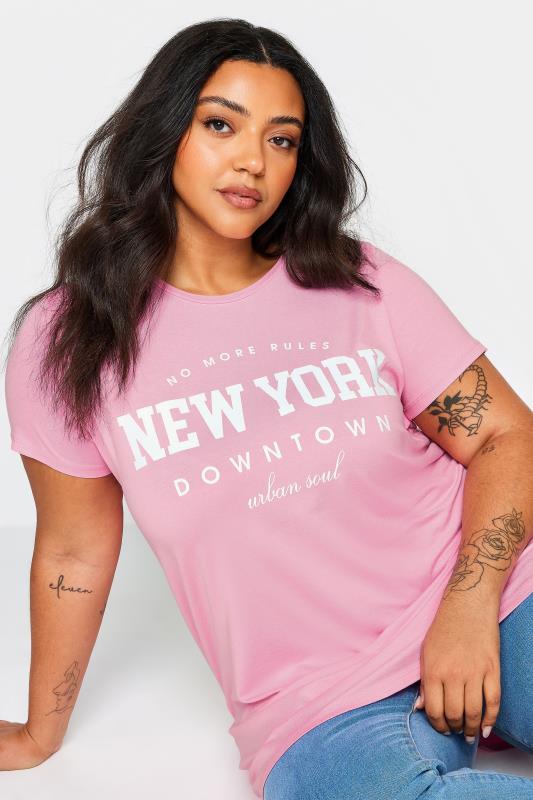YOURS Plus Size Pink 'New York' Slogan T-Shirt | Yours Clothing 4