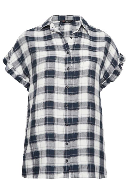 YOURS Plus Size Navy Blue Check Print Frill Sleeve Collared Shirt | Yours Clothing 6