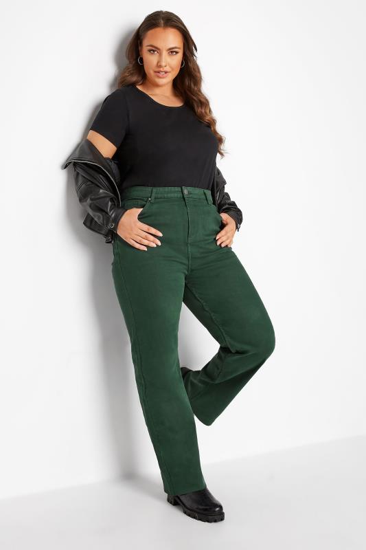 Plus Size Green Stretch Wide Leg Jeans | Yours Clothing  3