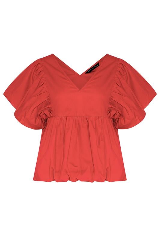 PixieGirl Petite Women's Red Cotton Puff Sleeve Top | PixieGirl 5