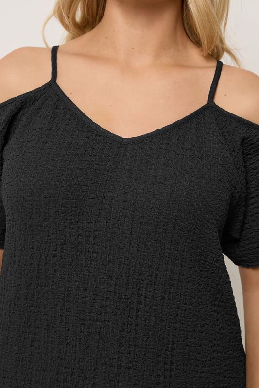 YOURS Plus Size Black Texture Cold Shoulder Dress | Yours Clothing 4
