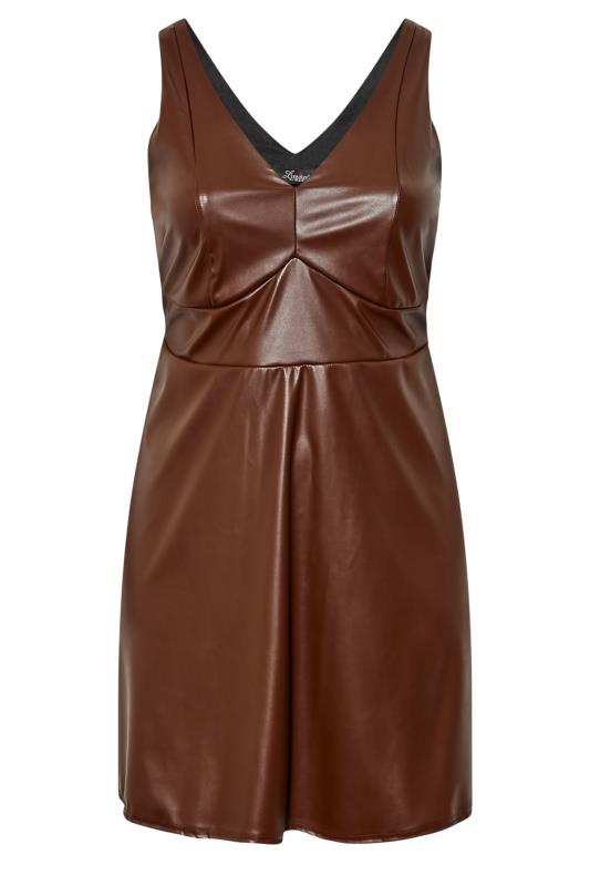 LIMITED COLLECTION Plus Size Chocolate Brown Leather Look Pinafore Dress | Yours Clothing 6