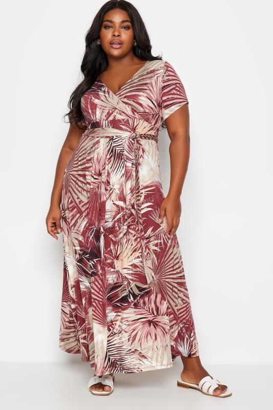 YOURS Plus Size Red Tropical Leaf Print Maxi Dress | Yours Clothing 2