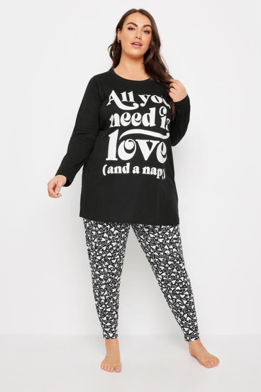 YOURS 4 PACK Plus Size Black 'All You Need Is Love' Pyjama Set | Yours Clothing 3