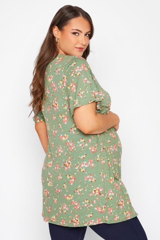Plus Size BUMP IT UP MATERNITY Green Floral Nursing Top | Yours Clothing 4