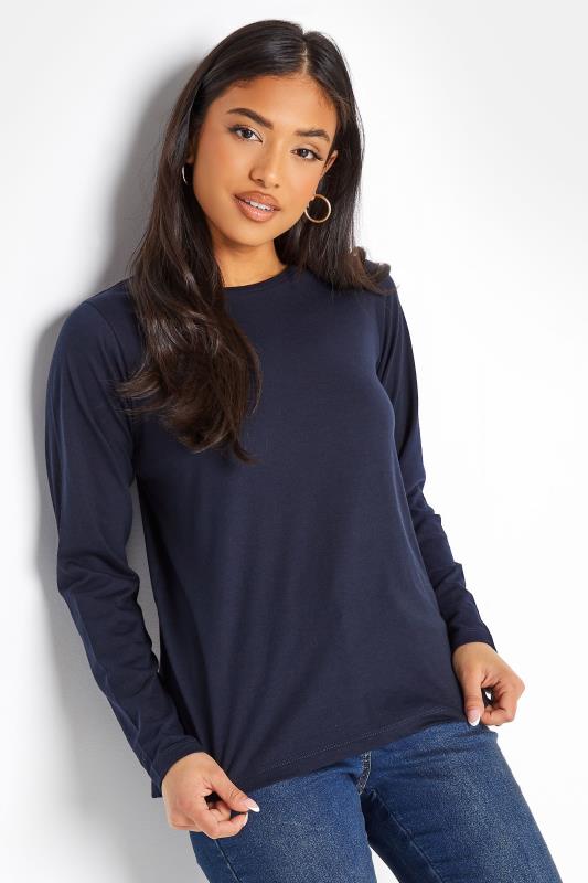 Petite Navy Blue Long Sleeve T-Shirt | PixieGirl 1