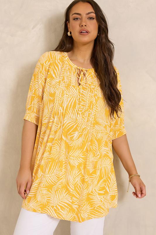 EVANS Plus Size Yellow Pintuck Tie Neck Blouse | Evans 1