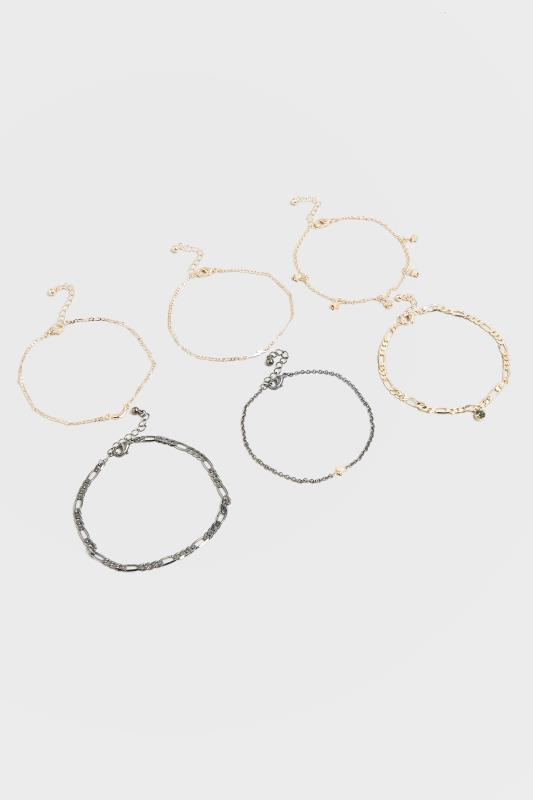 6 PACK Gold & Black Tone Chain Bracelets | Yours Clothing 3