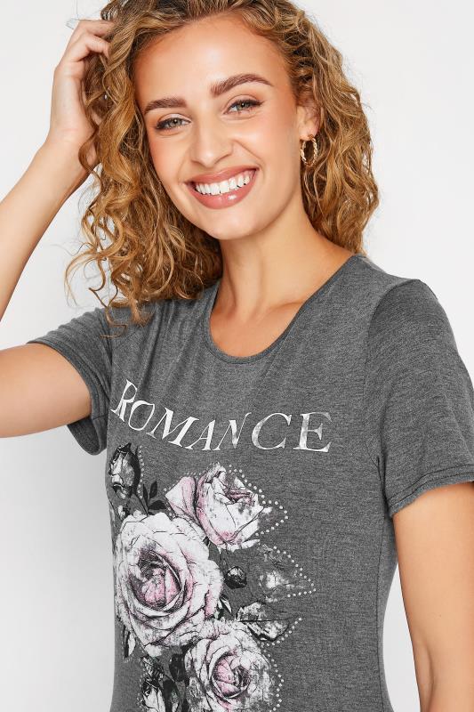 LTS Tall Grey Rose 'Romance' Slogan T-Shirt 4