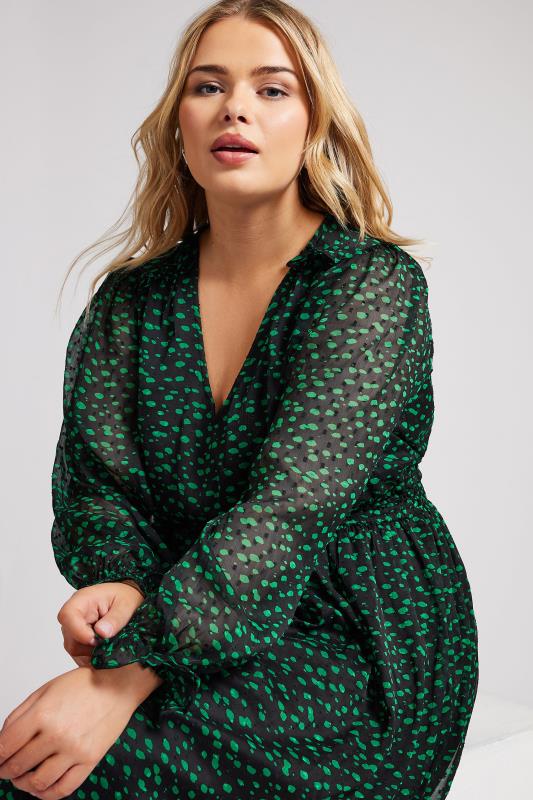 YOURS LONDON Plus Size Green Spot Print Dobby Midi Dress | Yours Clothing 2