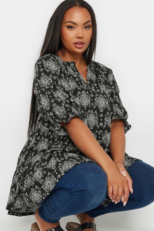 YOURS Plus Size Black Tile Print Top | Yours Clothing 4