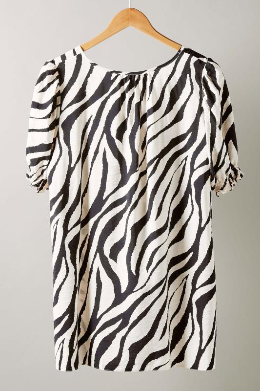 EVANS Plus Size Black & White Zebra Markings Tie Neck Blouse | Evans 5