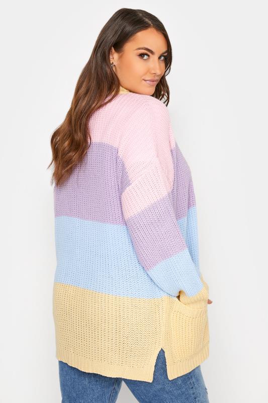 Plus Size Curve Pink & Yellow Pastel Stripe Knitted Cardigan | Yours Clothing 3